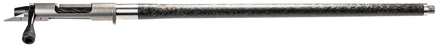 Close-up of a rifle barrel with textured surface.
