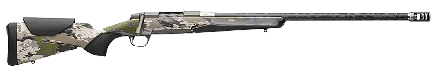 Camo-patterned hunting rifle on a white background