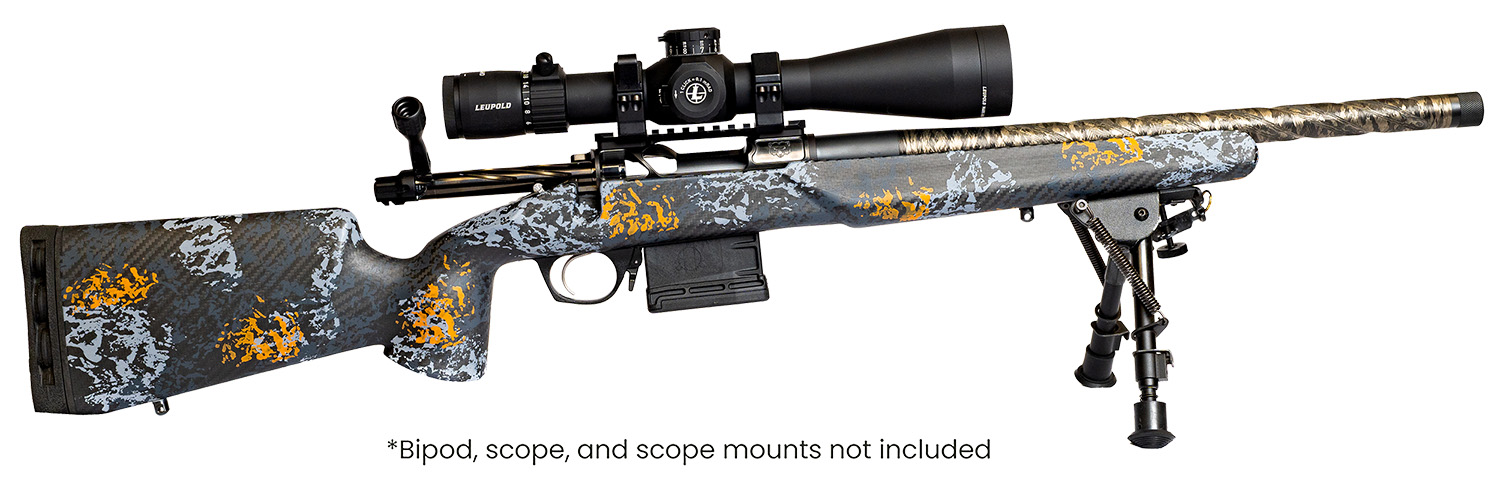 Camouflaged rifle with scope mount attached