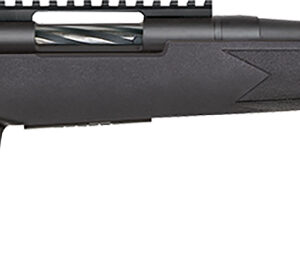 Black bolt-action rifle displayed sideways.