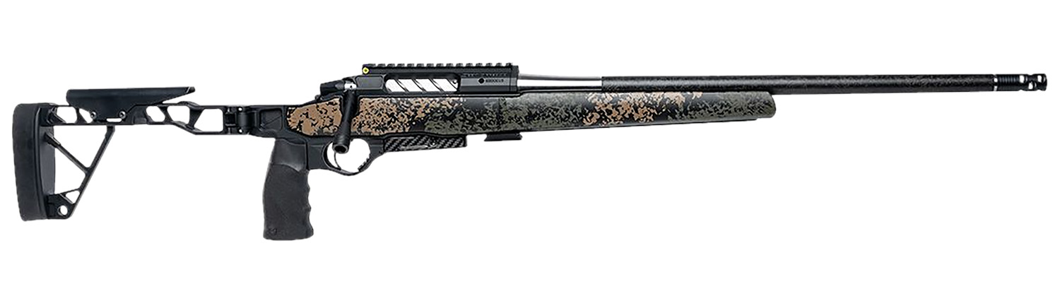 Side view of a modern hunting rifle.