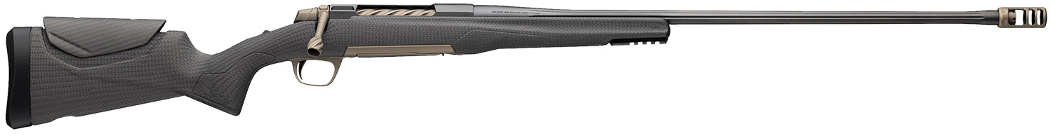 Side view of a modern rifle with carbon fiber stock.