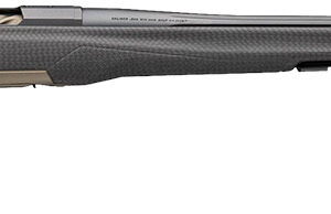 Side profile view of a modern hunting rifle.