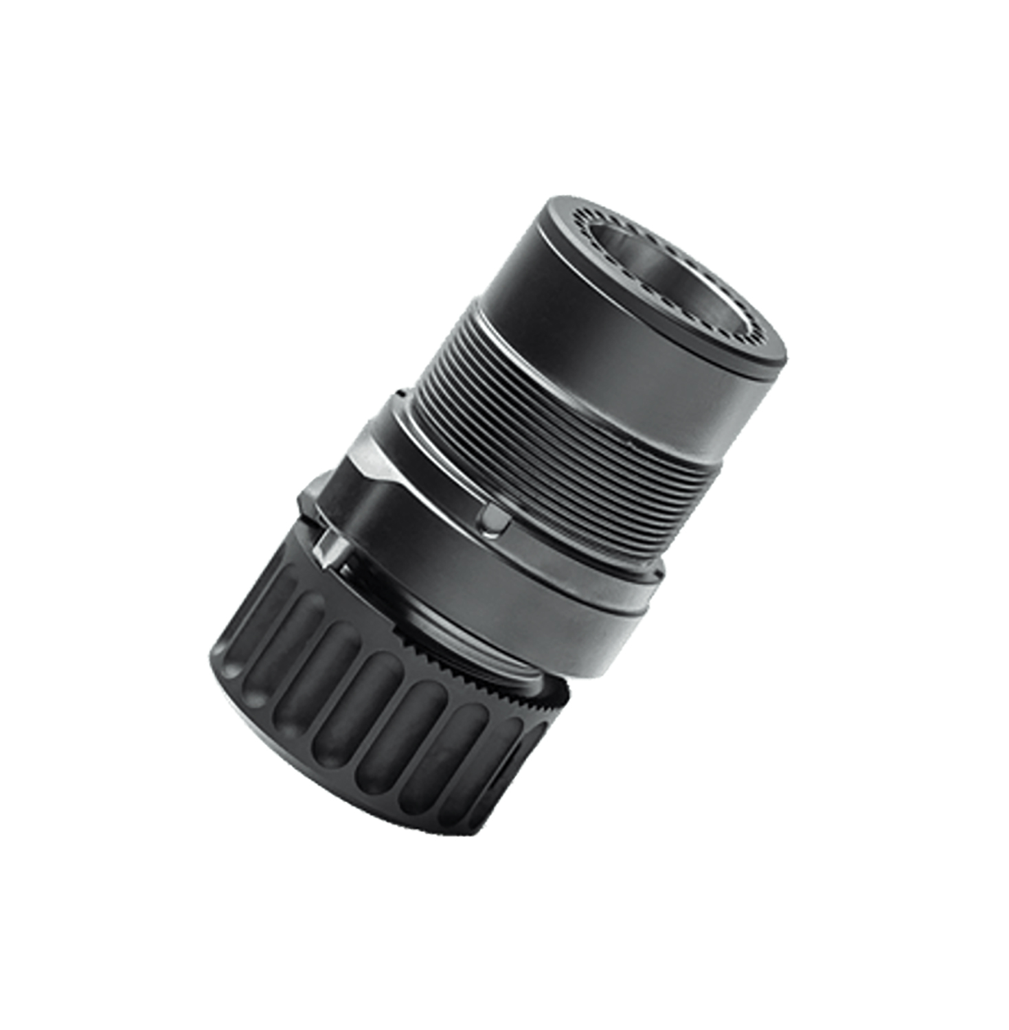 Black threaded metal connector for equipment
