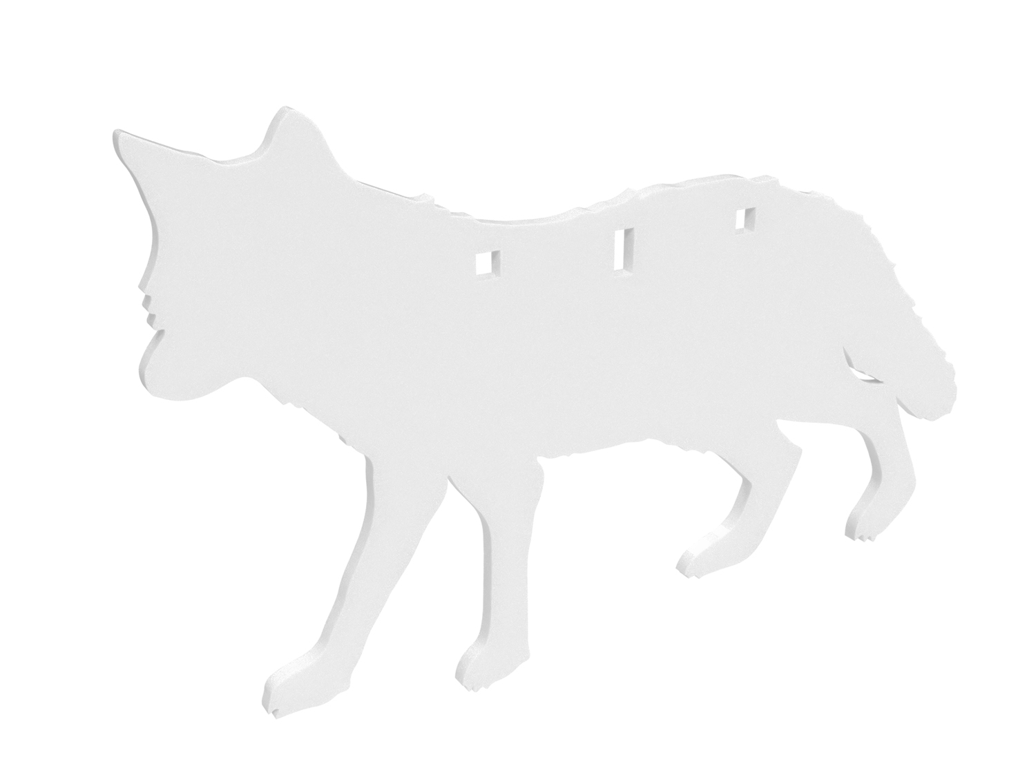 Cutout silhouette of a walking wolf.