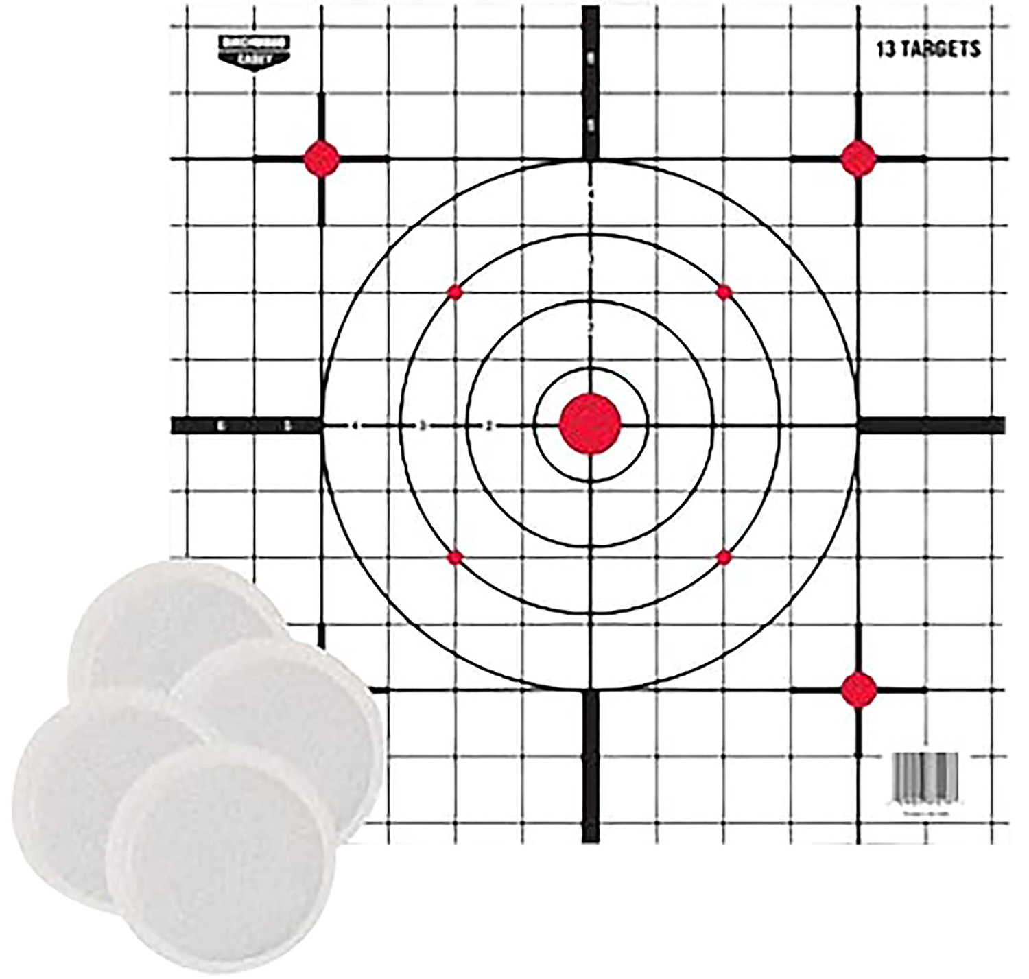 Target sheet with patterned bullseye and circles.