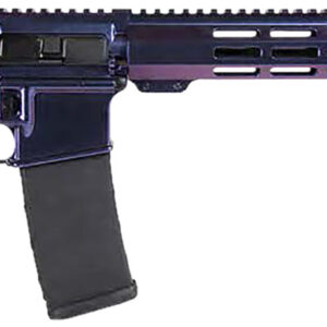 Side view of a modern rifle with accessories.