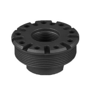 Black threaded mechanical part with holes