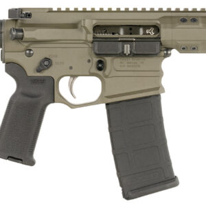Side view of tactical firearm with adjustable stock.