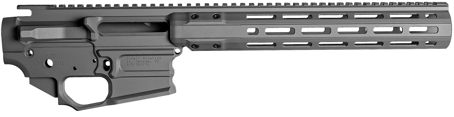 Gray firearm upper receiver with rail system.