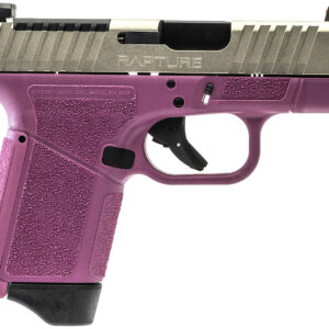 Purple semi-automatic handgun with textured grip