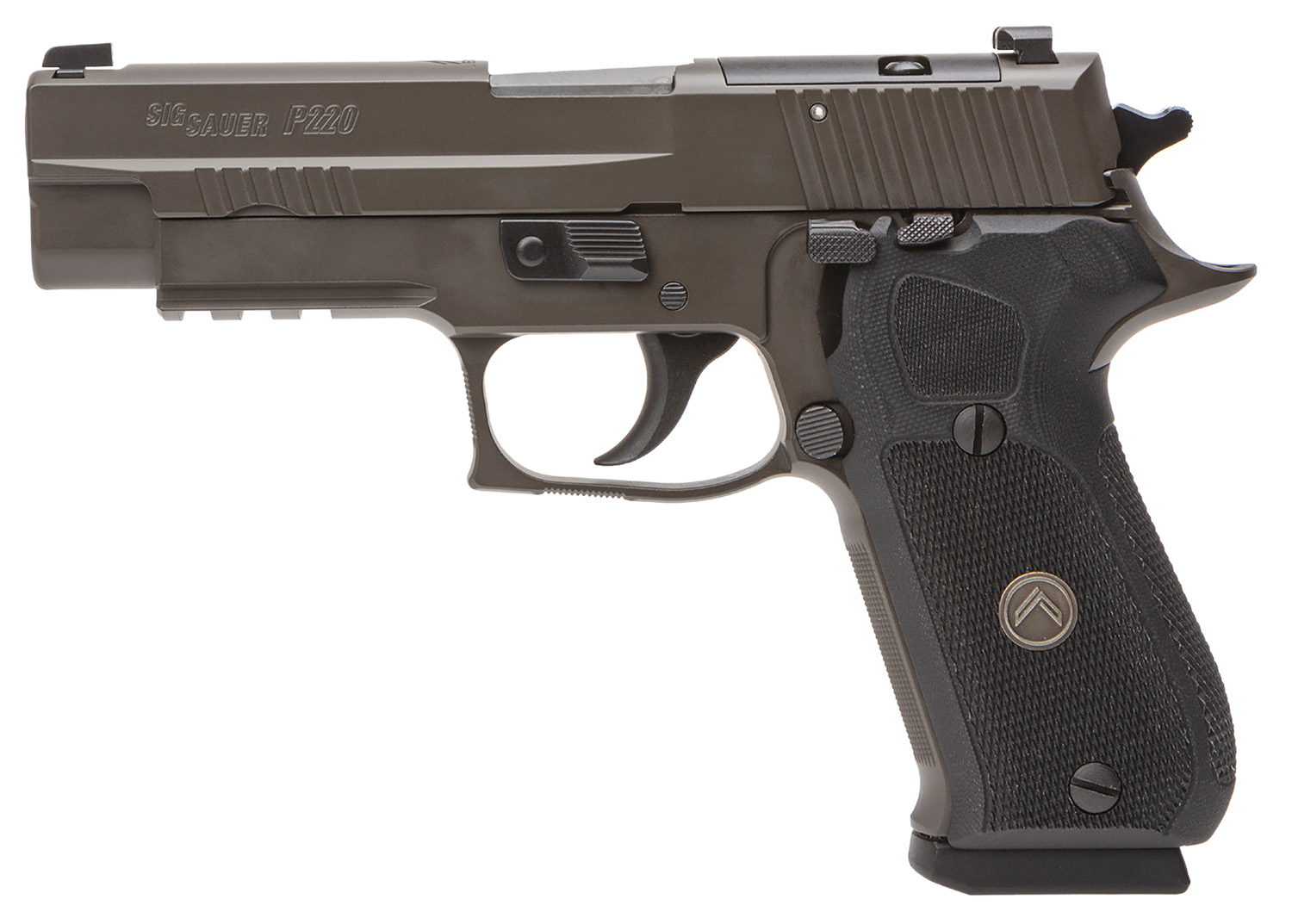 Sig Sauer P220 handgun displayed from the side.