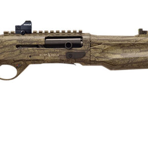 Camo-patterned firearm with a sleek design.