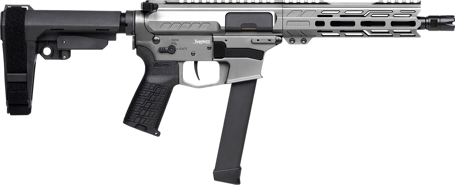 Modern firearm with ergonomic design and features.