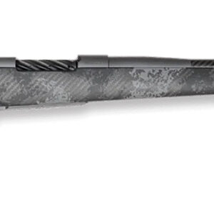 Side view of a modern gray rifle.