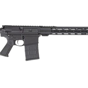 Black modern rifle against a white background