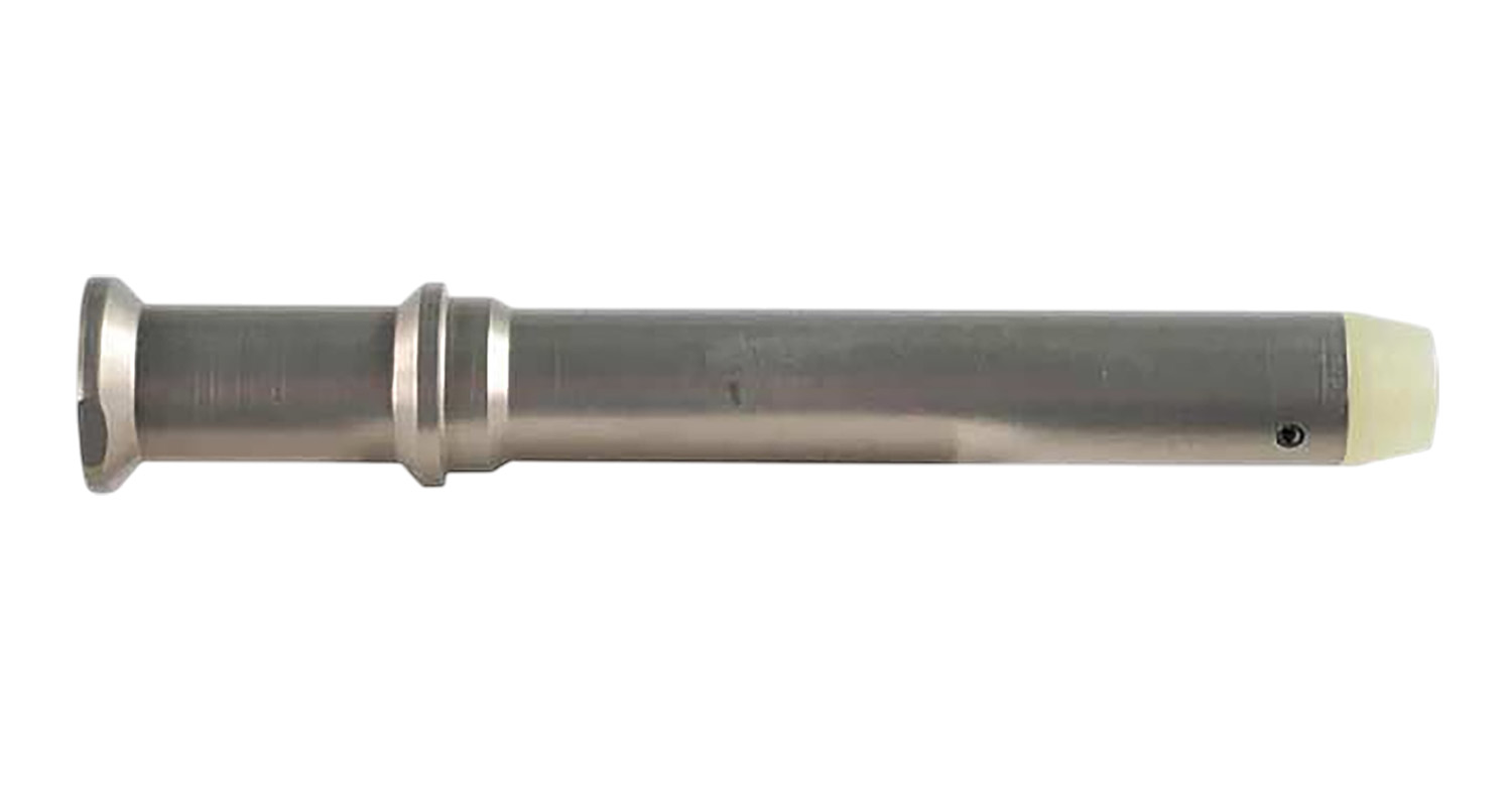 Metal tool with a rounded end and hollow body.