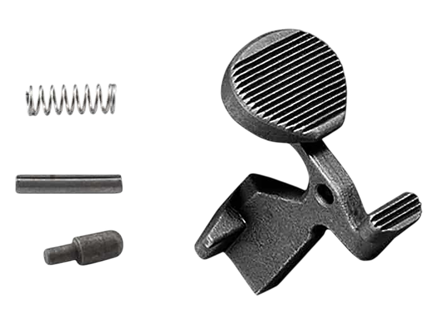 Gun parts including a lever, spring, and pins.