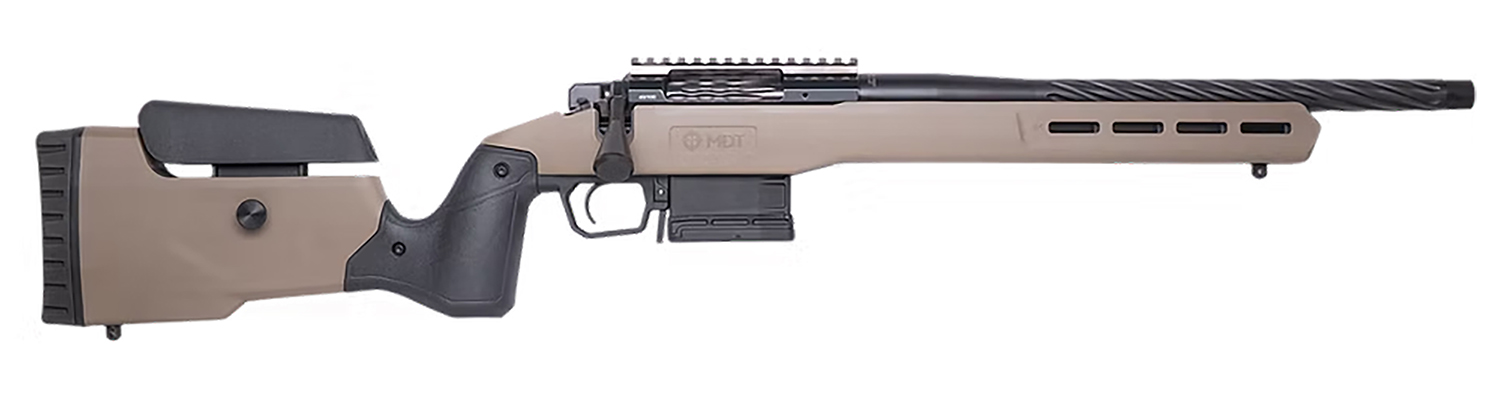 Side view of a modern tactical rifle.