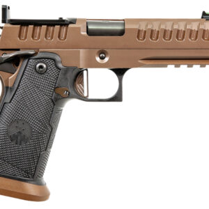 Side view of a brown semi-automatic pistol