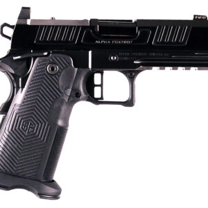 Black semi-automatic pistol on a white background.