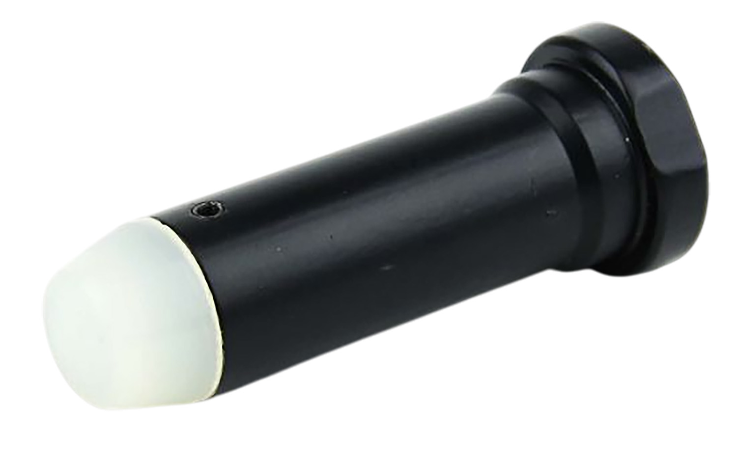 Black cylindrical object with a white tip