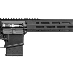 Black semi-automatic rifle with tactical features.