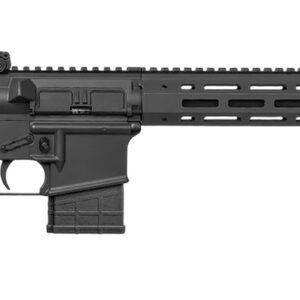 Black tactical rifle with modern design.