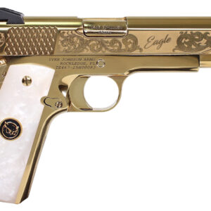 Gold-plated handgun with pearl grips.