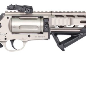 Modern rifle with tactical features and adjustable stock.