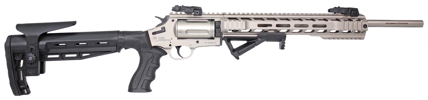 Modern rifle with tactical features and adjustable stock.