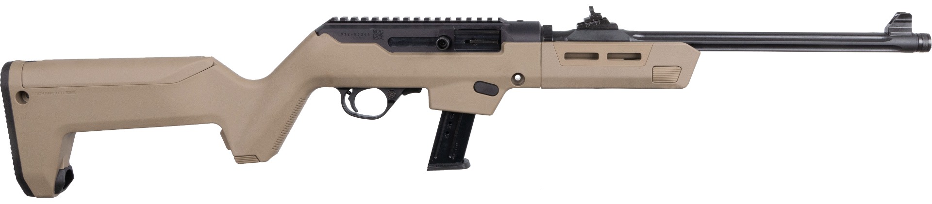 Tan semi-automatic rifle with ergonomic design.