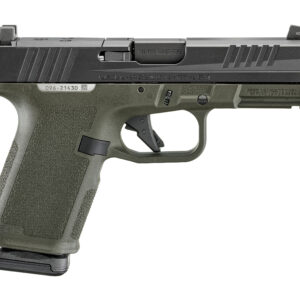 Green semi-automatic pistol on a white background.