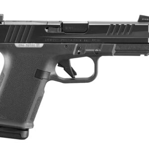 Side view of a black semi-automatic handgun