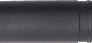 Black cylindrical suppressor for firearms.