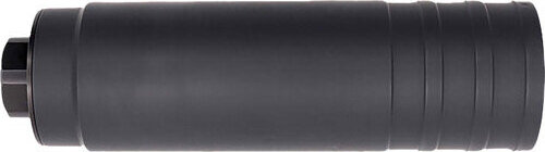 Black cylindrical suppressor for firearms.