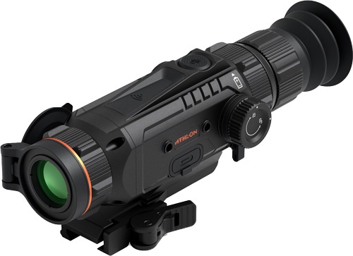 Thermal imaging scope with adjustable mount and lens.
