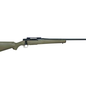 Side view of a tan hunting rifle.