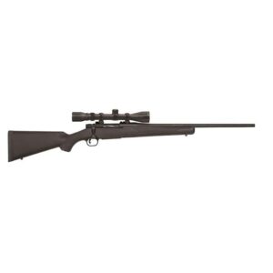 Black scoped rifle on a white background.