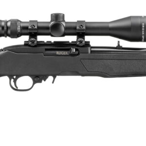 Black rifle with scope on a white background