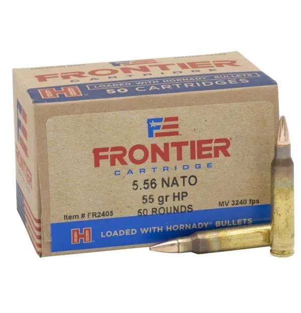 Box of 5.56 NATO cartridges with bullets.