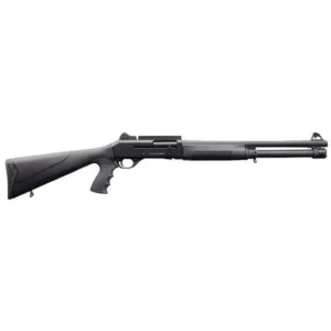 Black shotgun with a textured grip and barrel.