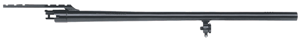 Black metal firearm barrel with mounting features.