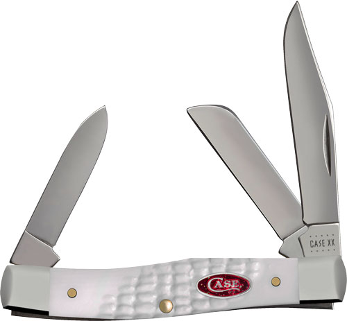 Three-bladed folding knife with shiny silver blades