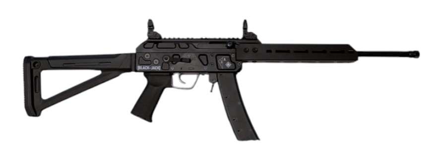 Black semi-automatic rifle with tactical design