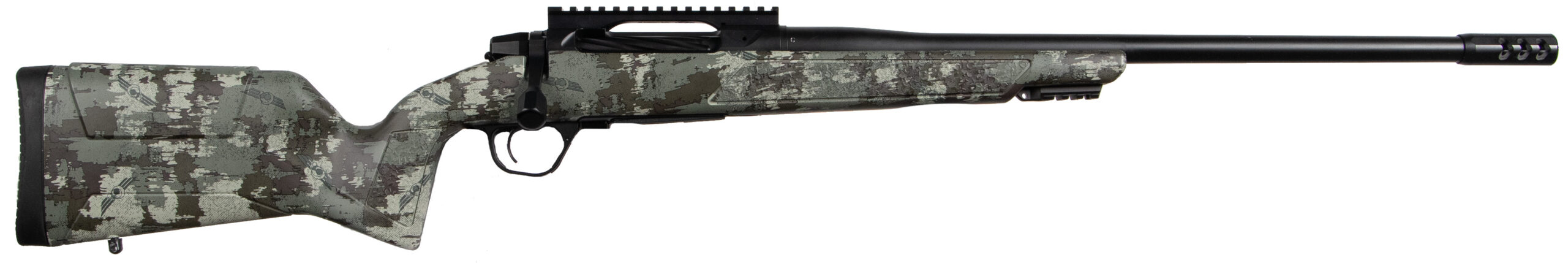 Side view of a modern hunting rifle.