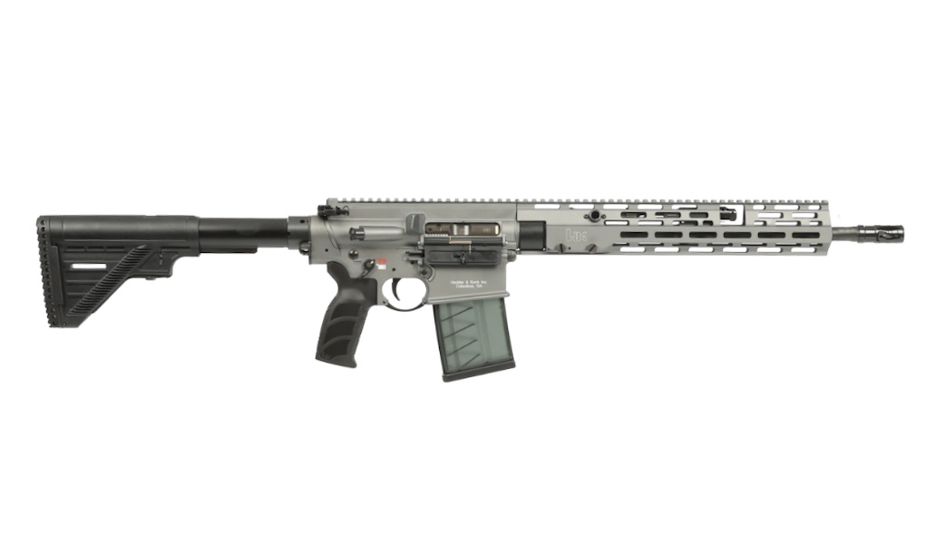 Modern semi-automatic rifle in gray finish.