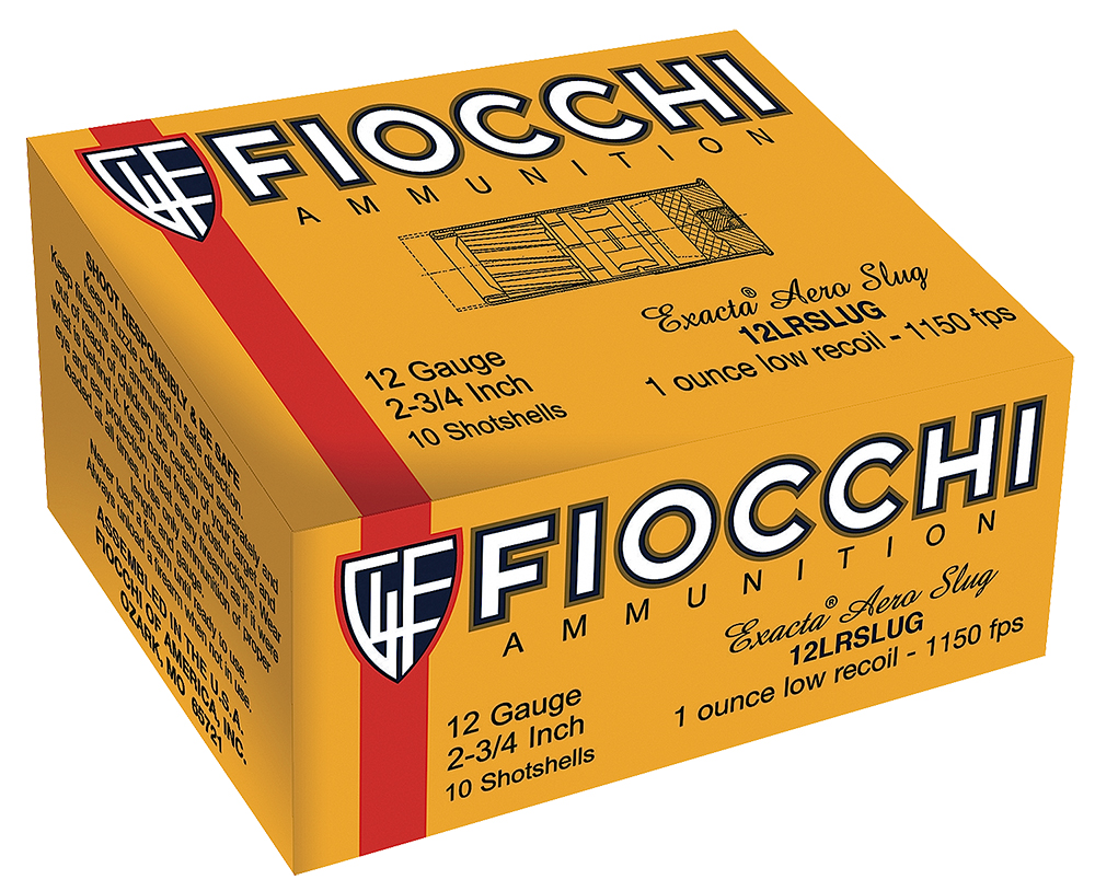 Box of Fiocchi 12 gauge ammunition slugs.