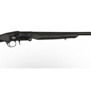 Black rifle with a long barrel.