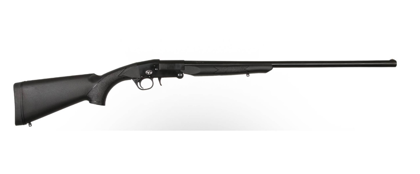 Black rifle with a long barrel.